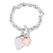 Miabella Two-Tone Sterling Silver Heart Charm Link Bracelet, 7.5"