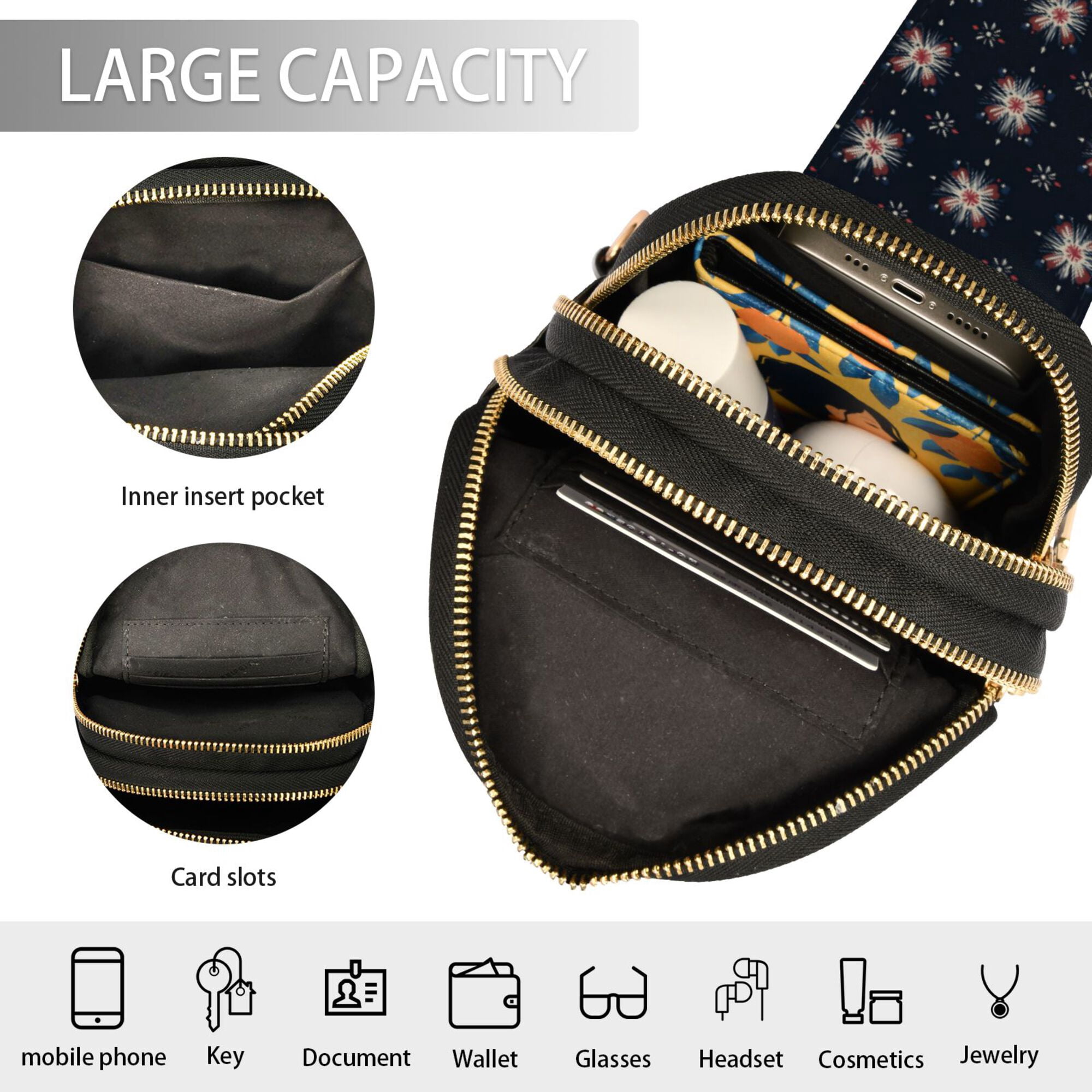 FORMRS Womens Crossbody Sling Bag Travel Daypack Shoulder Chest Backpack, Red Fireworks Pattern