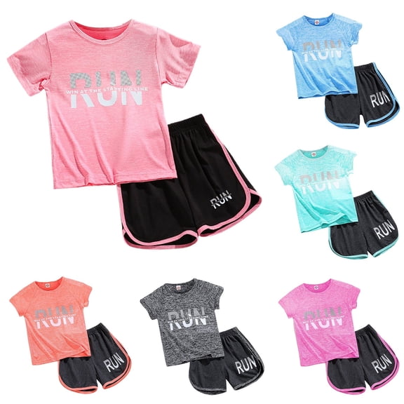 Baby Boy Outfit Kids Breathable Short Sleeve Tee and Shorts Activewear Summer Set Boys' Clothing Sets Blue 5-6 Years