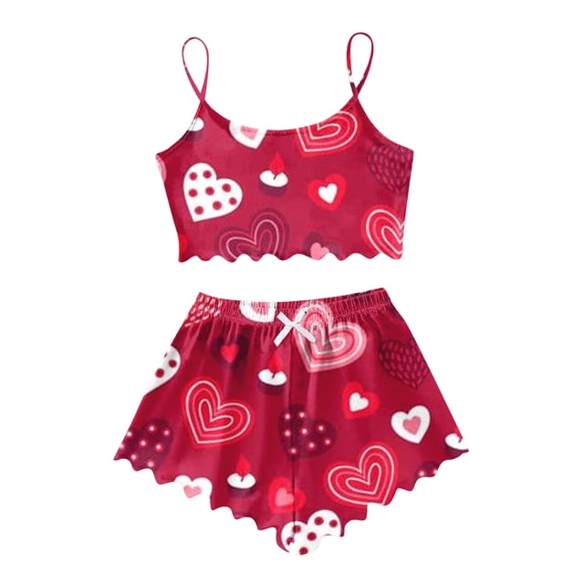 TSADFHJI Longues Chemises de Nuit pour Femmes Coton 2024 Ensemble de Shorts de Pyjama pour Dames 4 m Rouge