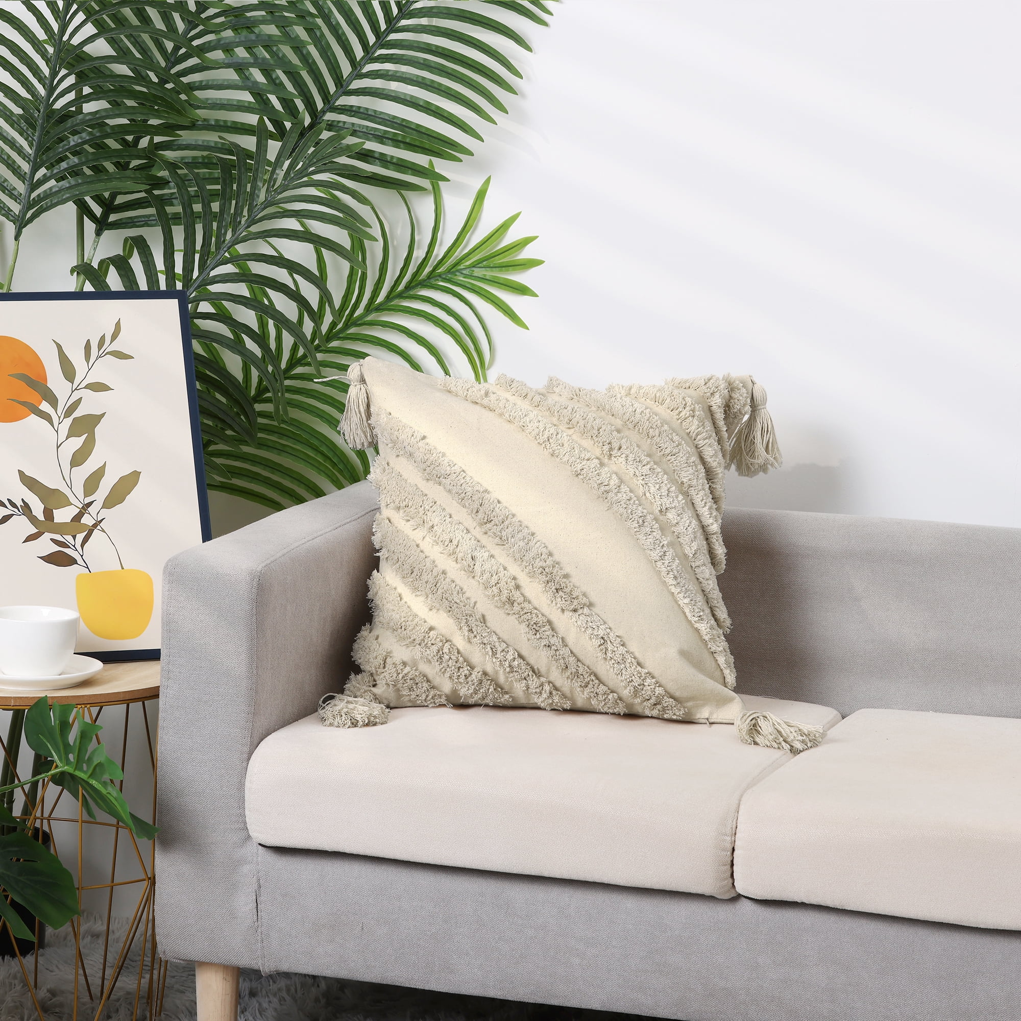 Unique Bargains Boho Throw Decorative Pillow Covers with Tassels Woven Tufted Pillow Cover Geometry-1 18" x 18"