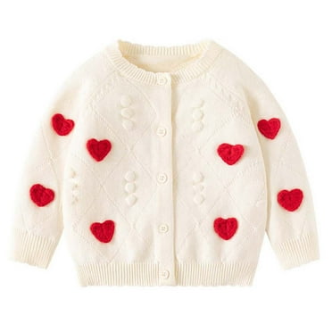 Posijego Cardigan pour Bébés Filles Saint-Valentin Fermeture à Boutons Tricot Manches Longues Vêtements d'Extérieur Printemps Automne