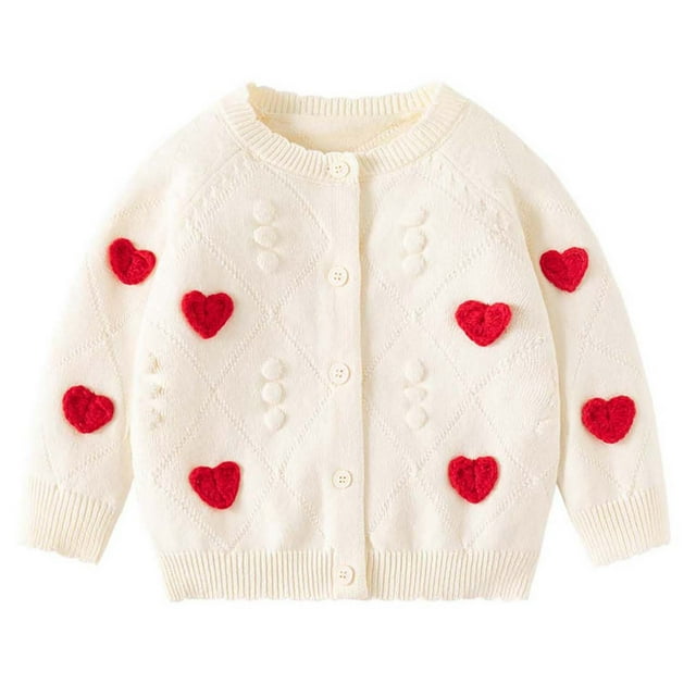 Posijego Baby Girls Cardigan Sweater Valentine's Day Button Closure Knit Long Sleeve Outerwear Spring Fall