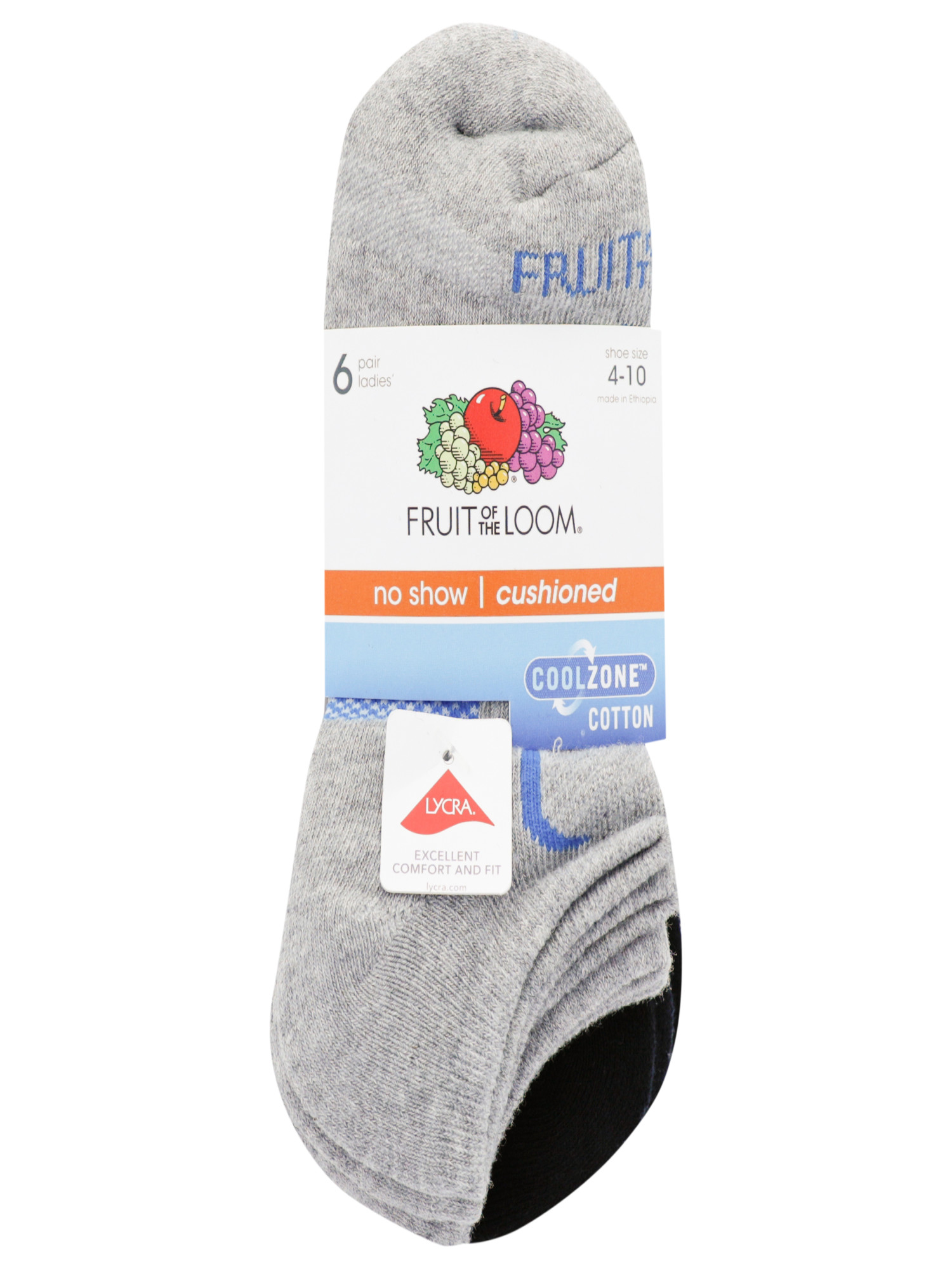 Fruit of the Loom Women's CoolZone Cotton Cushioned No Show Socks, 6-Pack - image 2 of 9
