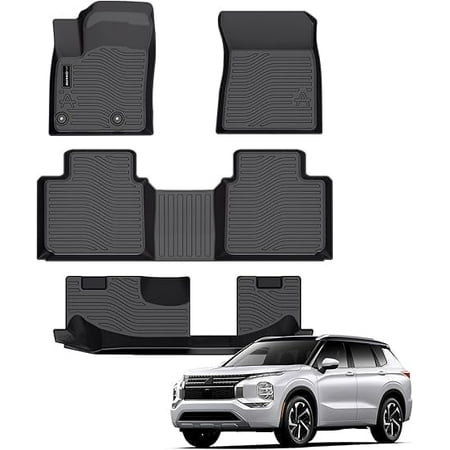 Auxko All Weather Floor Mats Fit for Mitsubishi Outlander 2025 2024 2023 2022(Not phev or Sport) TPE Rubber Liners Outlander Accessories All Season Guard Odorless Anti-Slip Floor Mats 3 Row