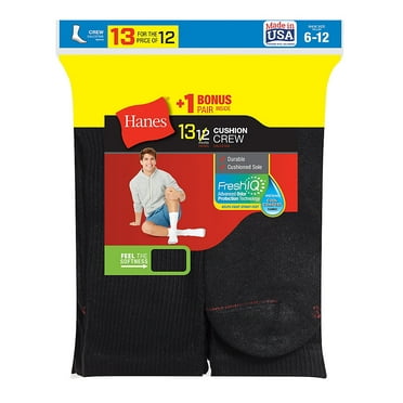Hanes Men's 6-Pack Cushion Crew Socks (12-14 / Shoe: 13-15, White ...