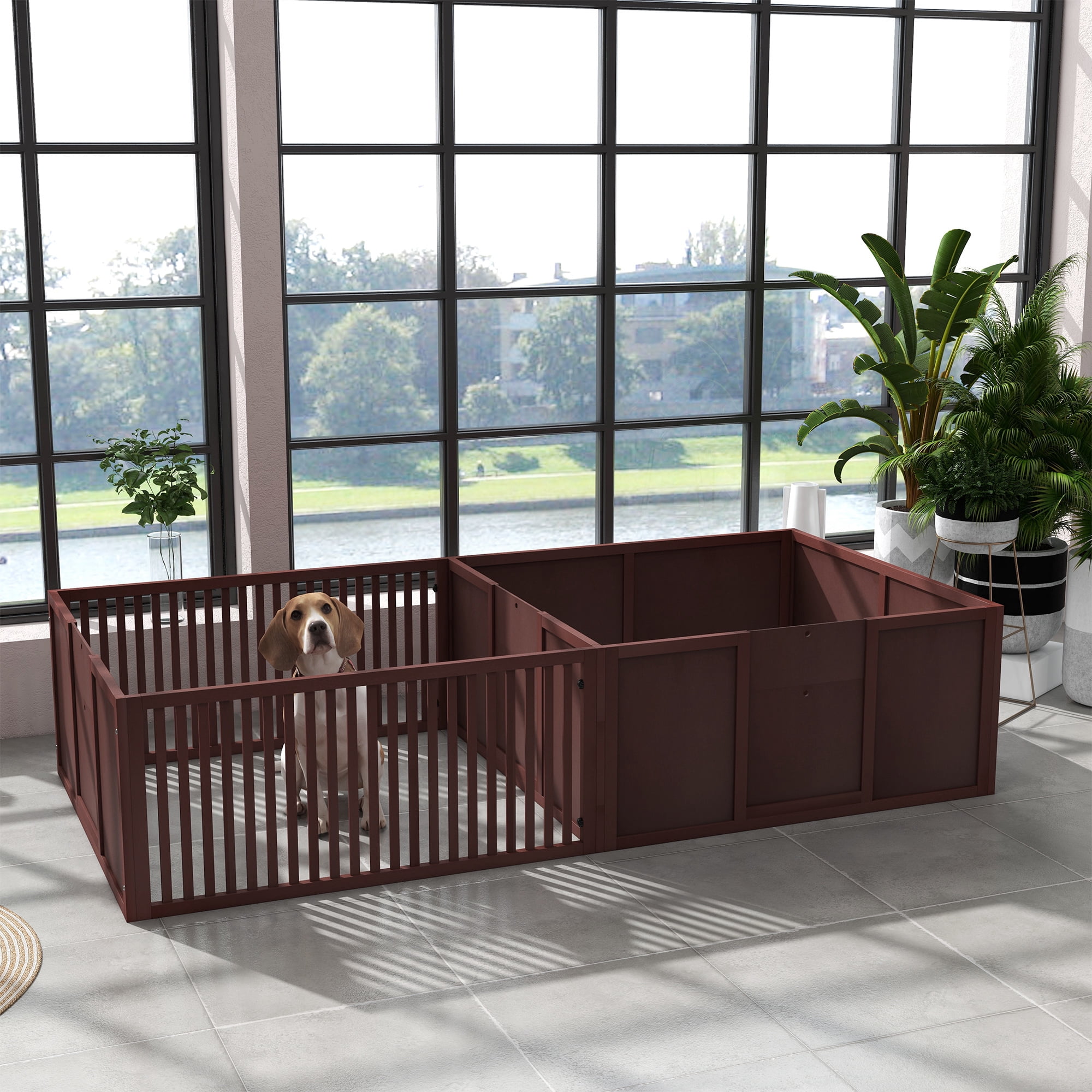 Whelping Box for Dogs Built for Mother's Comfort, Dog Whelping Pen with Removable Doors, Puppy Playpen for Indoors, Newborn Puppy Supplies & Essentials, 81" x 39" x 20", Coffee