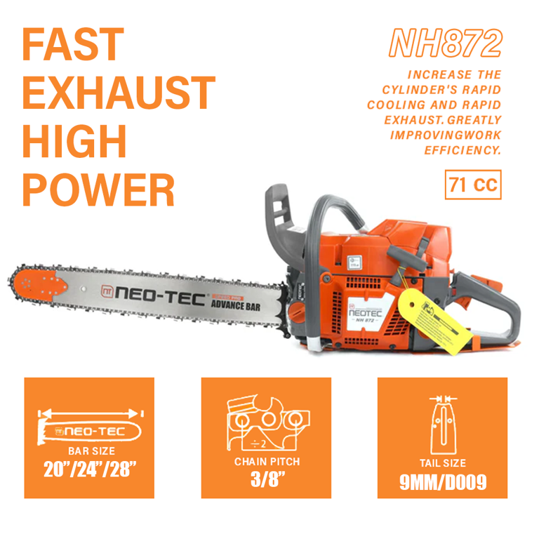 Neotec NH872 71cc 24Inch Gas Chainsaw for Wood Cutting, Branch
