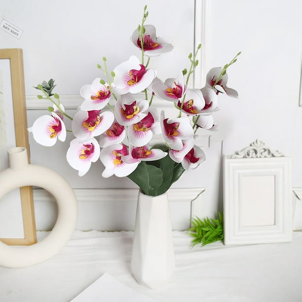 Arreglo artificial de orquídeas | 5 ramas simuladas de flores Phalaenopsis mariposa | Decoración floral falsa de lujo de seda | Fieltro biomimético realista | Jarrón para boda, fiesta, sala de estar