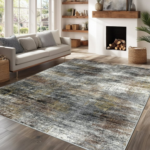 Area Rugs for Living Room, Homasen 8'x10' Washable Indoor Rug Abstract Retro Brown, Soft Low Pile Stain Resistant Carpet for Bedroom, Dinning Room