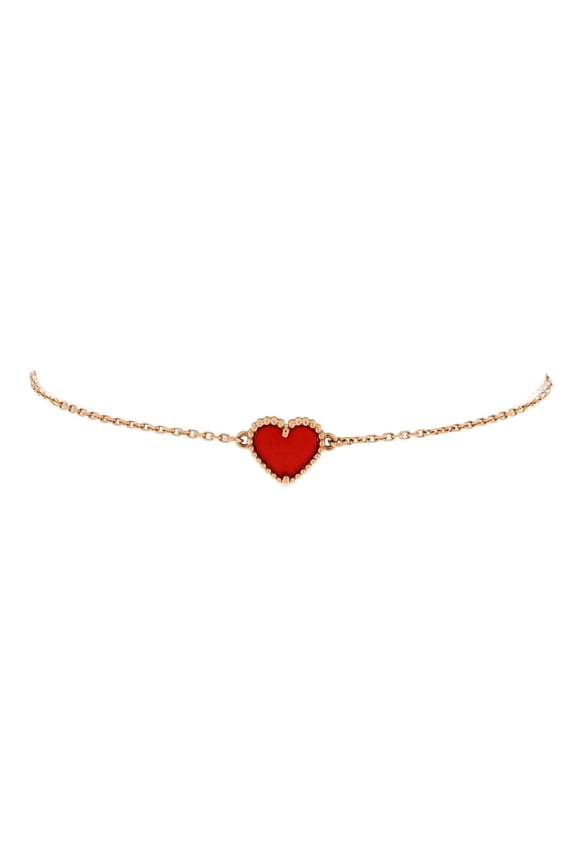 Pre-Owned Sweet Alhambra Heart Bracelet 18K Rose Gold with Carnelian By Rebag