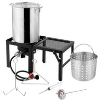 OverPatio 30QT Outdoor Turkey Fryer,Deep Propane Fryer,Boil Pot w/ Folding Side Table