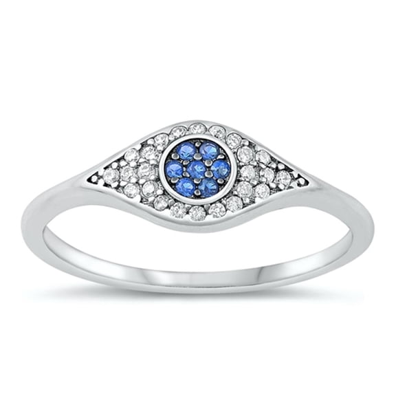 Classic Ring .925 Sterling Silver Blue Eye Band Cubic Zirconia Jewelry Female Male Unisex Size 8