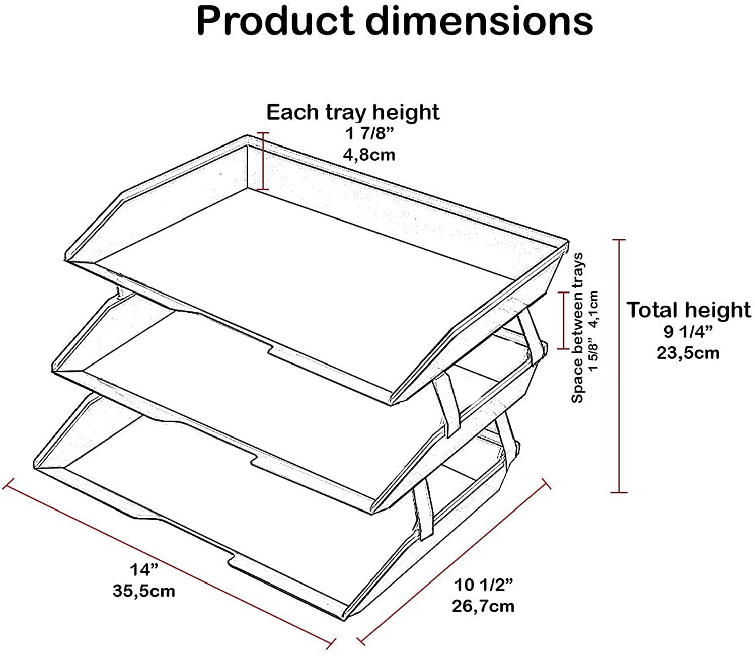 Acrimet Facility 3 Tier Letter Tray Side Load Plastic Desktop File Organizer (Black Color)