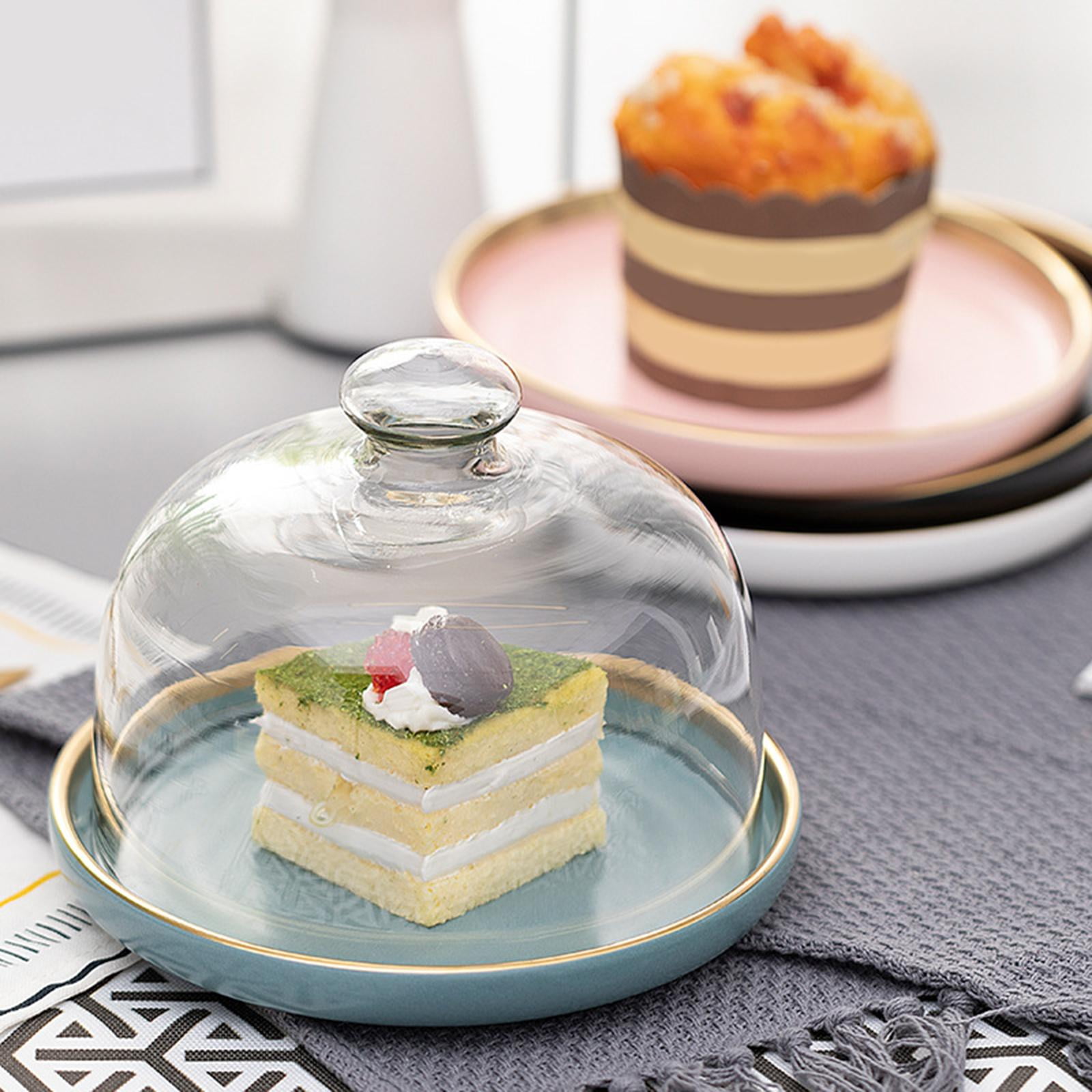 veasfak Round Glass Cover Serving Tray Cloche Dome Cheese Board Storage Cake Stand Party 116mm