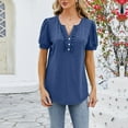 thumbnail image 6 of TKLPEHG Short Sleeve Tops for Women V-Neck Button Tunic Shirts Solid Color Tshirt Loose Fitted Dressy Casual Blouses Fashion Summer Womens Clothes (Navy,XXL), 6 of 8