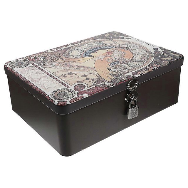 Vintage Tinplate Storage Box Lockable Small Cash Storage Box Jewelry Case with Lock