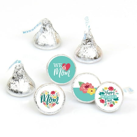Big Dot of Happiness Colorful Floral Happy Mother's Day - We Love Mom Party Round Candy Sticker Favors - Labels Fits Chocolate Candy (1 sheet of 108)