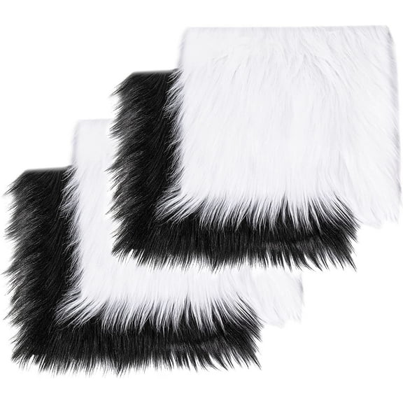 FabricLA Shaggy Faux Fur Fabric - 30" X 30" Inches Pre-Cut - Use Fake Fur Fabric for DIY, Craft Fur Decoration, Fashion Accessory, Hobby - 2 White & 2 Black Pack Fur Fabric