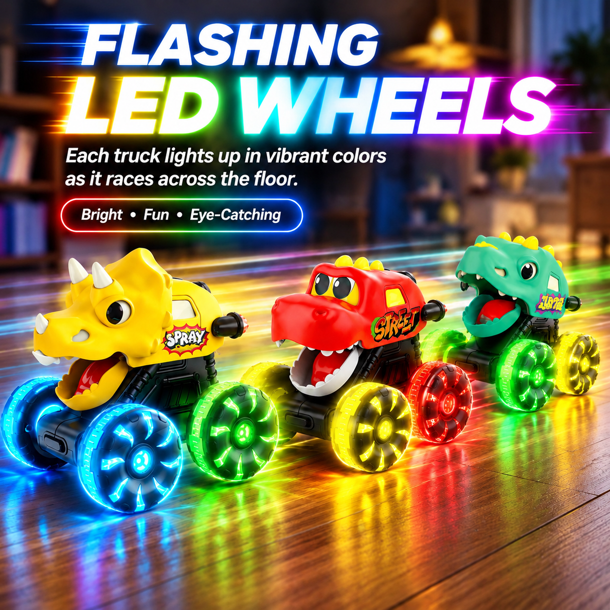 Dimoarch Dinosaur Trucks 3-Pack with LED Wheels for Toddlers photo 6
