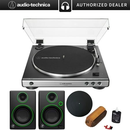 Audio-Technica Fully Automatic (Analog/USB) Belt-Drive Stereo Turntable +Audio Immersion Bundle w/Protective Turntable Platter, Vinyl Record Cleaning System & Mackie CR3 3