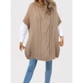 thumbnail image 4 of Women Elegant High-Neck Poncho Sweater Batwing Cable Knitted Slouchy Wrap Pullovers Sweater Cape Shawl Warm Tops Khaki S, 4 of 5