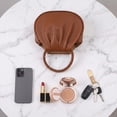 thumbnail image 5 of ZhangC Mini Ruched Puffy Clutch Handbag for Women, 7.9 Inch Small Zipper Wallet Crossbody Purse with Round Top Handle, Casual Evening Phone Card Bag, Shopping and Daily Use, Brown, 5 of 6