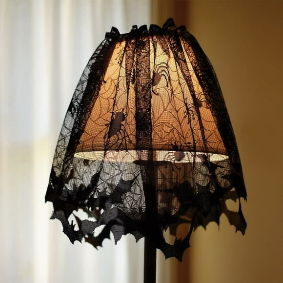 Elegant Halloween Lampshade Decoration Large 18 by 60 Inch Black Lace Shade with Satin Ribbon Trim for Party