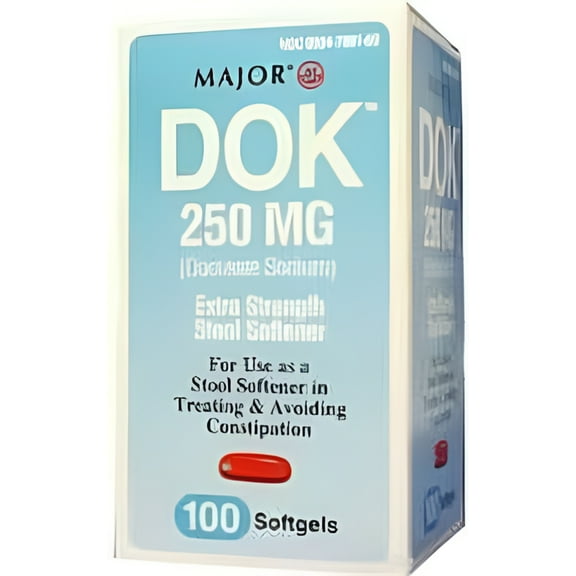 Major DOK Extra Strength Stool Softener Softgels, 250 mg, 100 Count