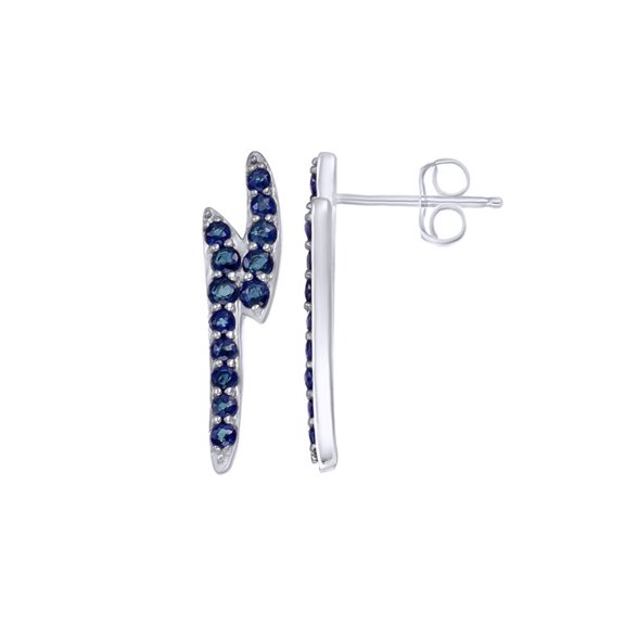 AFFY Ear Climber Stud Earrings Blue Sapphire In White Gold Over Sterling Silver