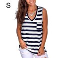 thumbnail image 1 of Camiseta de verano con cuello en V casual sin mangas con rayas de chaleco para mujer, negro, blanco, S sidaley AP002567-01, 1 of 5