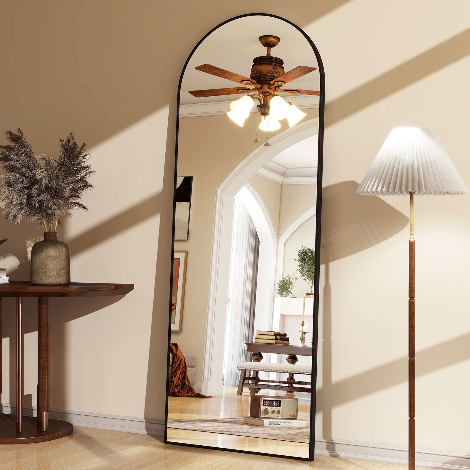 AUROMIR 24"x65" Arched Full Length Mirror Full Body Free Standing Floor Mirror, Black