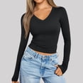 thumbnail image 2 of Chemises à Manches Longues pour Femmes Col en V Sortie Ajustée Crop Top Décontracté Mode Automne 2025, 2 of 5