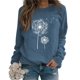 thumbnail image 1 of Sudadera de manga larga para mujer con estampado de diente de león, cuello redondo, manga larga, informal, suelta, sudadera, 1 of 5