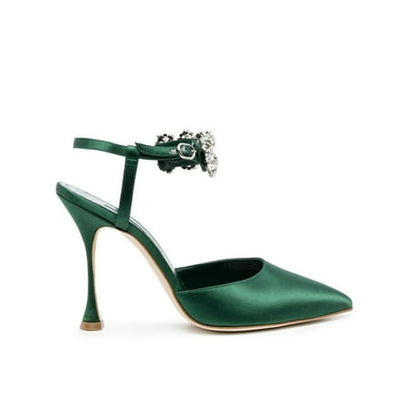Manolo Blahnik Woman Mabina 105 Silk Pumps Green Sizes IT 34-50 2/3