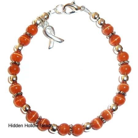 Leukemia Bracelet - Orange Cancer Awareness Bracelet by Hidden Hollow Beads - 7 3/4 in. - Fits Most Adults - Lobster Clasp