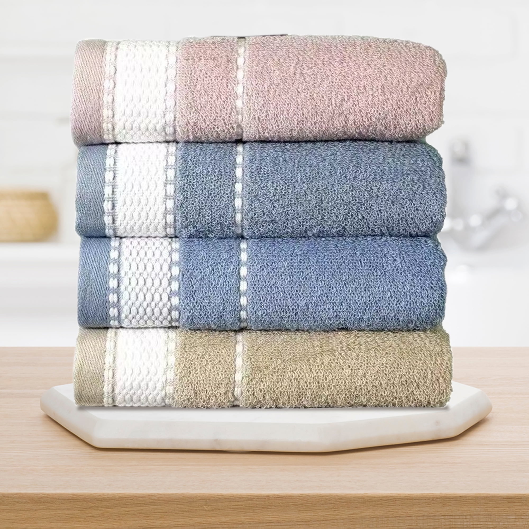 REGALWOVEN Hand Towels for Bathroom Set Cotton Soft Absorbent Decorative Bathroom Towel for Hand Drying and Face Washing Blue 2-Piece