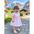 thumbnail image 6 of Cjfdfy Toddler Baby Girl Birthday Dress 1 2 3 4 Years Old Birthday Outfit Baby Girls Summer Plaid Gingham Dress Goose Letter Embroidery Bows Puff Short Sleeve Dress, 6 of 9