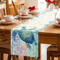 thumbnail image 5 of Teal Sea Turtle Table Runner 36 Inches, Summer Coastal Coral Ocean Linen Texture Bed Runner Dresser Scarves Tabletop for Indoor Outdoor Parties/Ceremony/Banquet, 13"x 36", 5 of 9