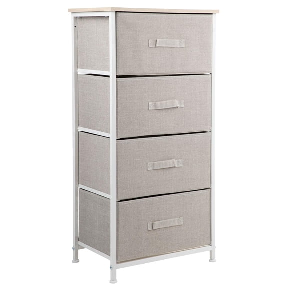 Comoda Cajonera de 4 Cajones Mueble Organizador Tela Madera beige M