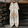 thumbnail image 4 of Heisall 2026 Spring Summer Boho Floral Printed Linen Maxi Dress V Neck Batwing Sleeve Oversized Kaftan Dresses with Pockets, 4 of 7