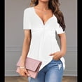 thumbnail image 4 of Blusa de Mujer con Cuello en V y Nudo Delantero, Corta, Estilo Túnica Oversize, Estilo Jersey Liso de Verano M, 4 of 7