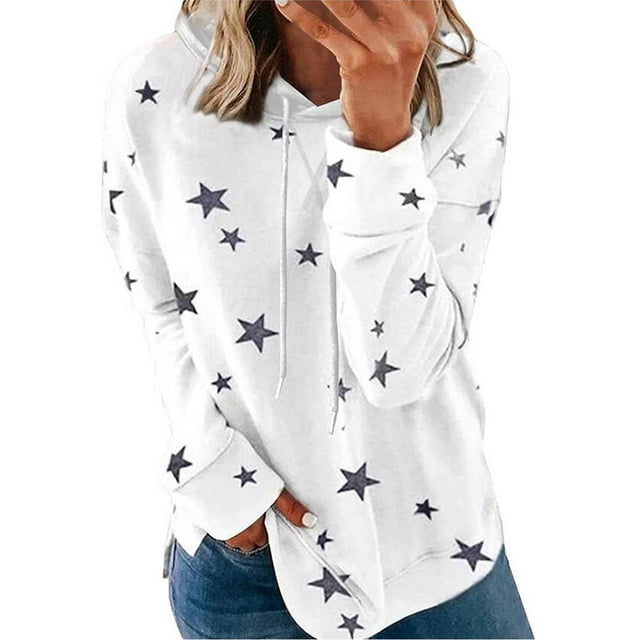 Jsaierl Hauts à Manches Longues pour Femmes Chandails en Molleton à Col Rond Tendance Étoile Graphique Chandail Chemises Grande Taille Blouses Amples Confortables pour le Travail