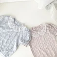 thumbnail image 3 of Cutemily-Camiseta de algodón calada de punto para niña, Top de manga corta con cuello redondo y cuello abatible, Top transpirable con bloques de Color, 3 of 5
