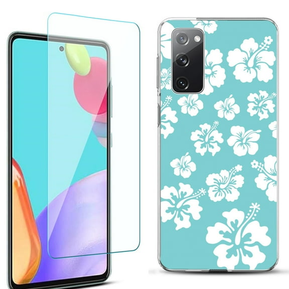 Slim-Fit Protective Phone Case for Samsung Galaxy S20 FE 5G Fan Edition, with Tempered Glass Screen Protector, by OneToughShield ® - Hibiscus Teal