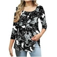 thumbnail image 2 of Fashion Fall Saving Womens Tops Casual Dressy Fashion Women's Casual Printing Tops Plus Size Round Neck Shirts 3/4 Sleeve T-Shirt Blouse Pleated Tunic Shirt Reorder Items, 2 of 6