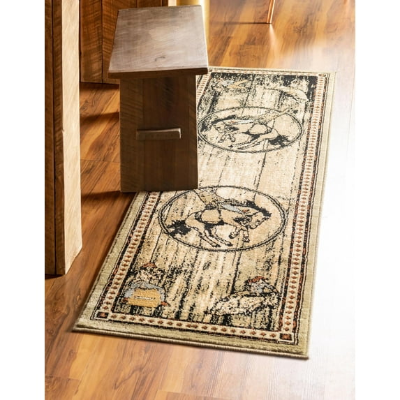 Rugs.com Pioneer Collection Rug – 6 Ft Runner Green Medium-Pile Rug Perfect For Hallways, Entryways