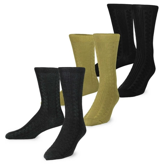 TeeHee Men's Mercerized Cotton Crew Dress Socks 3-pack (Cable)