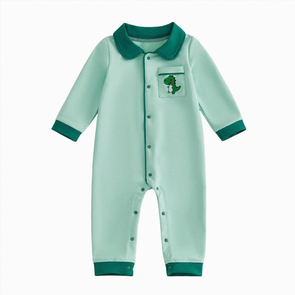 CAUYDY Newborn Boy Picture Outfit Baby Sleepers 6 9 12 18 Months Preemie Clothing Long Sleeved Romper Fall Winter Infant Boys Pajamas Toddler Bodysuit Green for Sizes 12-18 Months