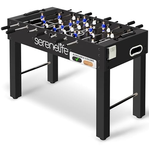 SereneLife 48" Arcade Foosball Table - 47.83'' x 24.02'' x 31.10'' Home Game Room Soccer Table, Modern Black Design, Chrome Steel Rods, 2 Balls, 2 Drink Holders, Adjustable for Kids & Adults